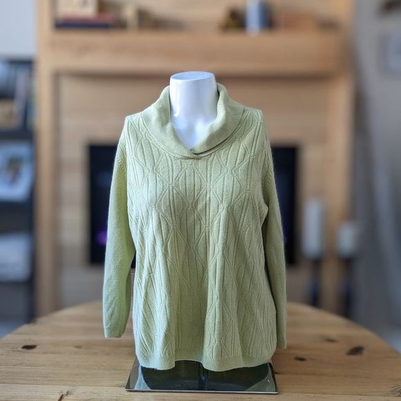Alia Petite green knit half cowl collar long sleeve sweater size PM/M - Picture 2 of 9